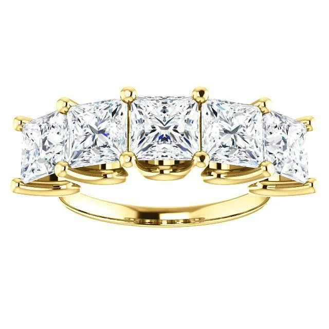 Rings Fire Brilliance Estella Princess Moissanite Shared Prongs Anniversary Band