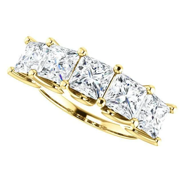 Rings Fire Brilliance Estella Princess Moissanite Shared Prongs Anniversary Band