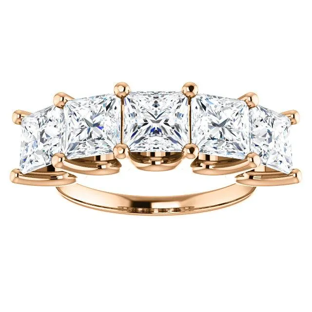 Rings Fire Brilliance Estella Princess Moissanite Shared Prongs Anniversary Band