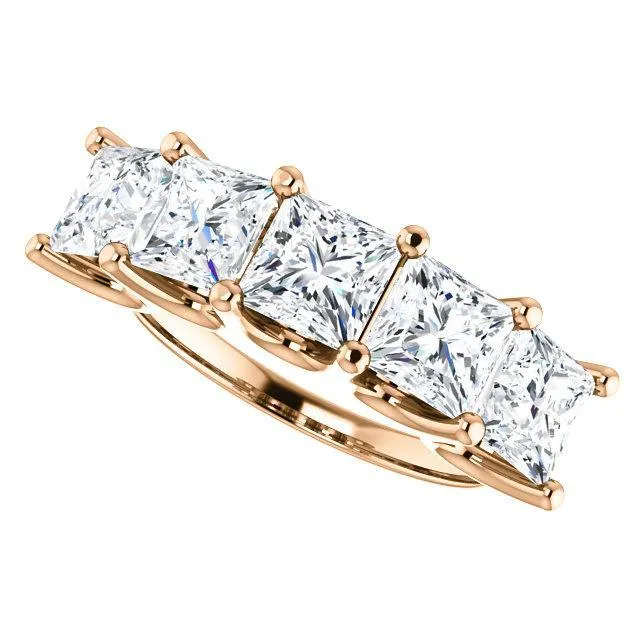 Rings Fire Brilliance Estella Princess Moissanite Shared Prongs Anniversary Band