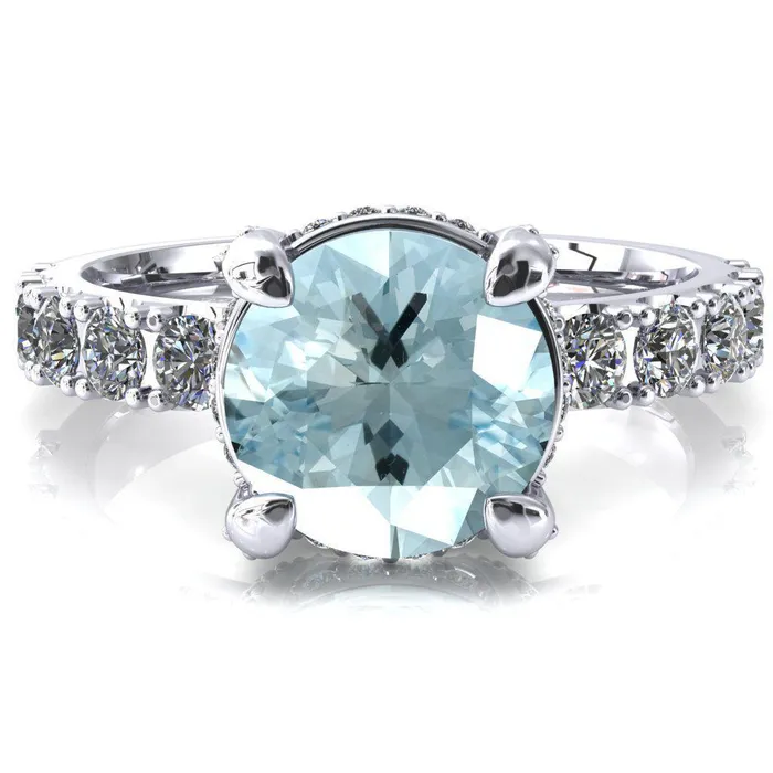 Rings Fire Brilliance Grandeur Round Aqua Blue Spinel 4 Prong Basket and Half Eternity Fire Ring Rings Fire Brilliance Grandeur Round Aqua Blue Spinel 4 Prong Basket and Half Eternity Fire Ring