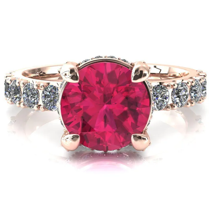 Rings Fire Brilliance Grandeur Round Ruby 4 Prong Basket and Half Eternity Fire Ring