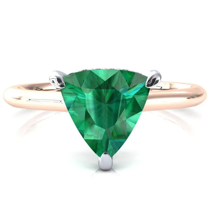 Rings Fire Brilliance Janey Trillion Emerald 3 Prongs Claw Floating Halo Inverted Cathedral Ring