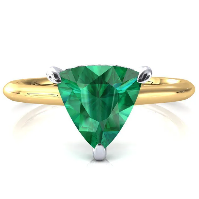 Rings Fire Brilliance Janey Trillion Emerald 3 Prongs Claw Floating Halo Inverted Cathedral Ring