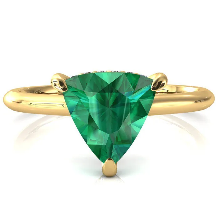 Rings Fire Brilliance Janey Trillion Emerald 3 Prongs Claw Floating Halo Inverted Cathedral Ring