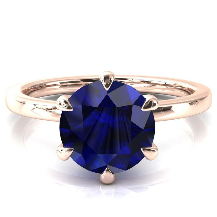 Rings Fire Brilliance Julianne Round Blue Sapphire Solitaire 6 Prong Ring