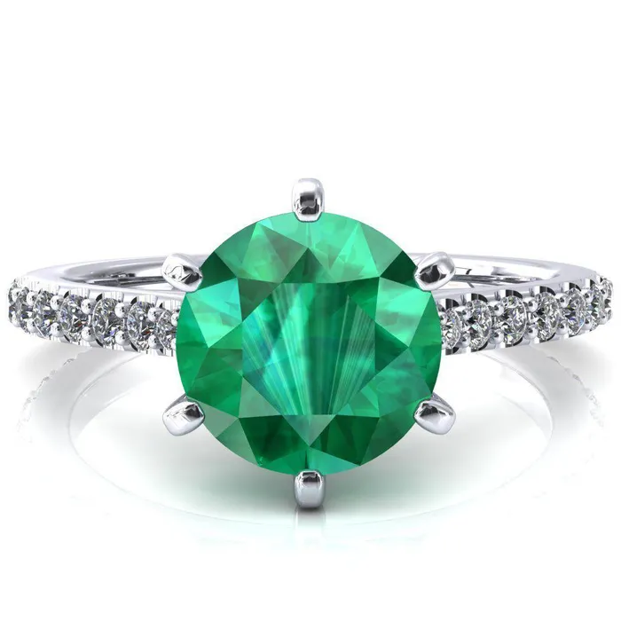 Rings Fire Brilliance Kelsy Round Emerald 6 Prong 34 Shared Scalloped Inverted Cathedral Ring Rings Fire Brilliance Kelsy Round Emerald 6 Prong 34 Shared Scalloped Inverted Cathedral Ring