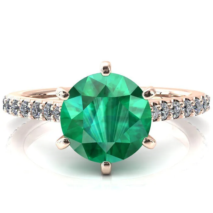 Rings Fire Brilliance Kelsy Round Emerald 6 Prong 34 Shared Scalloped Inverted Cathedral Ring