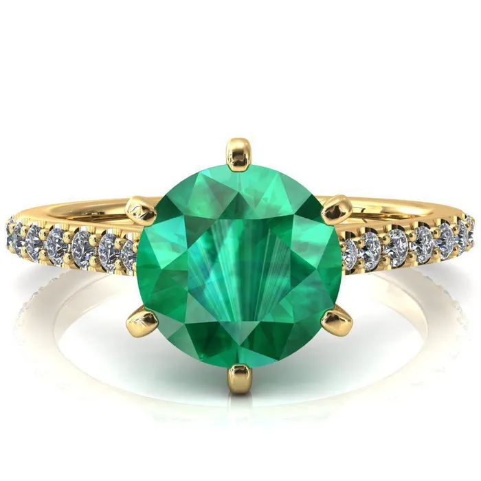 Rings Fire Brilliance Kelsy Round Emerald 6 Prong 34 Shared Scalloped Inverted Cathedral Ring