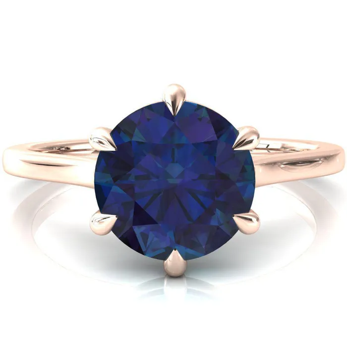 Rings Fire Brilliance Lizzy Round Alexandrite 6 Claw Prong Cathedral Engagement Ring