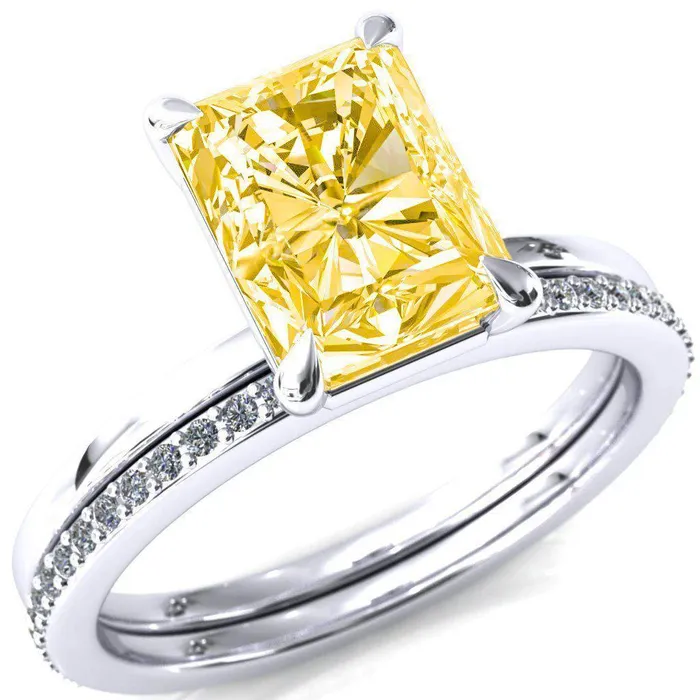 Rings Fire Brilliance Lyla Radiant Canary Yellow 4 Claw Prong Single Rail Solitaire Ring Rings Fire Brilliance Lyla Radiant Canary Yellow 4 Claw Prong Single Rail Solitaire Ring