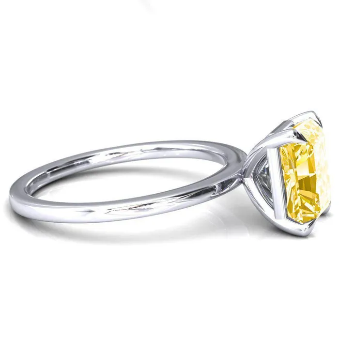 Rings Fire Brilliance Lyla Radiant Canary Yellow 4 Claw Prong Single Rail Solitaire Ring