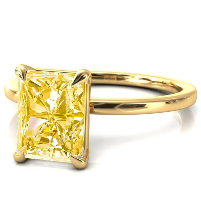 Rings Fire Brilliance Lyla Radiant Canary Yellow 4 Claw Prong Single Rail Solitaire Ring