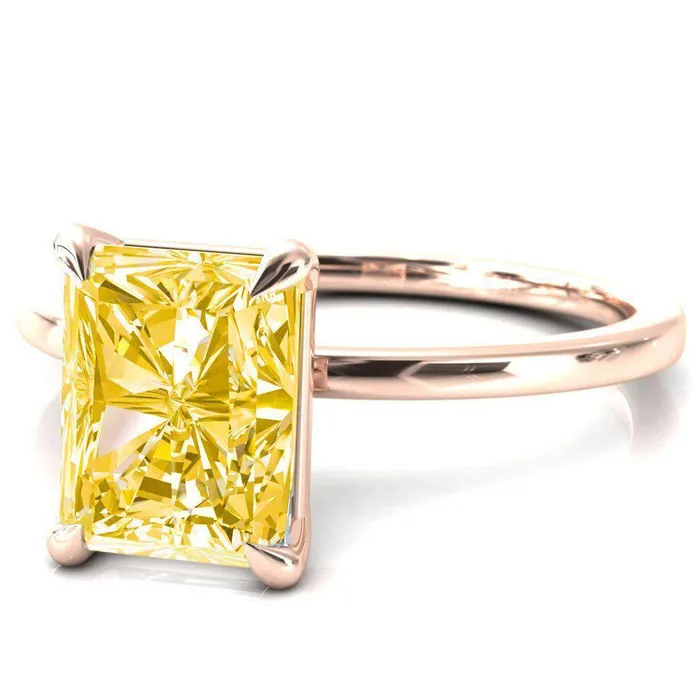 Rings Fire Brilliance Lyla Radiant Canary Yellow 4 Claw Prong Single Rail Solitaire Ring