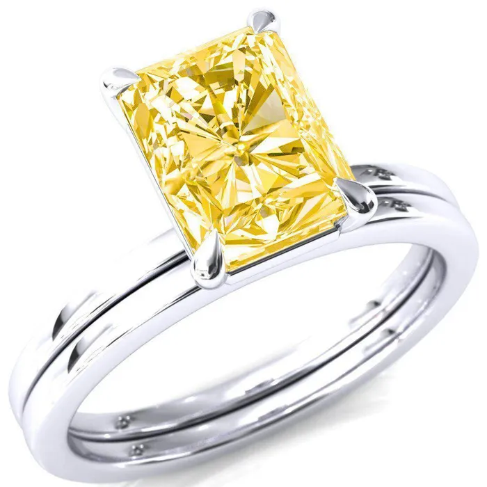 Rings Fire Brilliance Lyla Radiant Canary Yellow 4 Claw Prong Single Rail Solitaire Ring
