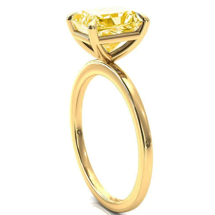 Rings Fire Brilliance Lyla Radiant Canary Yellow 4 Claw Prong Single Rail Solitaire Ring