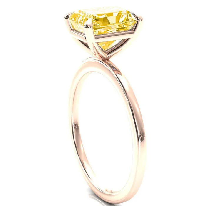 Rings Fire Brilliance Lyla Radiant Canary Yellow 4 Claw Prong Single Rail Solitaire Ring