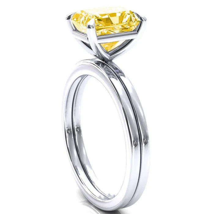 Rings Fire Brilliance Lyla Radiant Canary Yellow 4 Claw Prong Single Rail Solitaire Ring