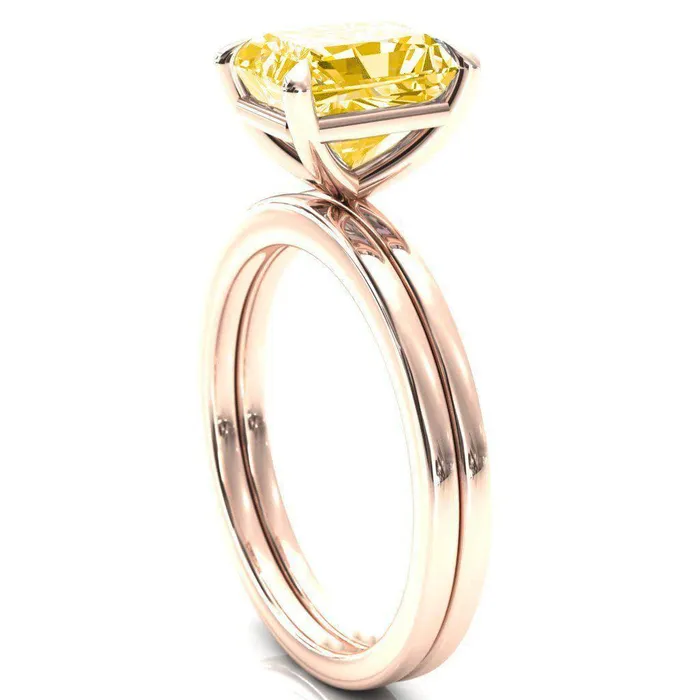Rings Fire Brilliance Lyla Radiant Canary Yellow 4 Claw Prong Single Rail Solitaire Ring