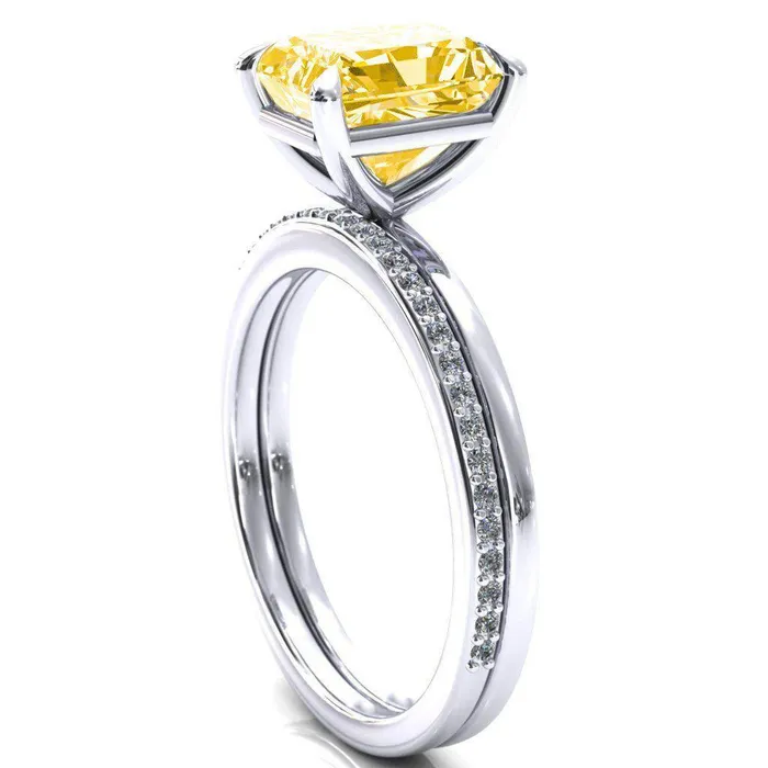 Rings Fire Brilliance Lyla Radiant Canary Yellow 4 Claw Prong Single Rail Solitaire Ring