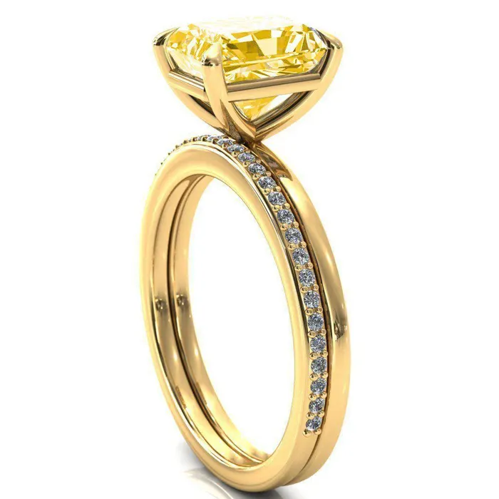 Rings Fire Brilliance Lyla Radiant Canary Yellow 4 Claw Prong Single Rail Solitaire Ring