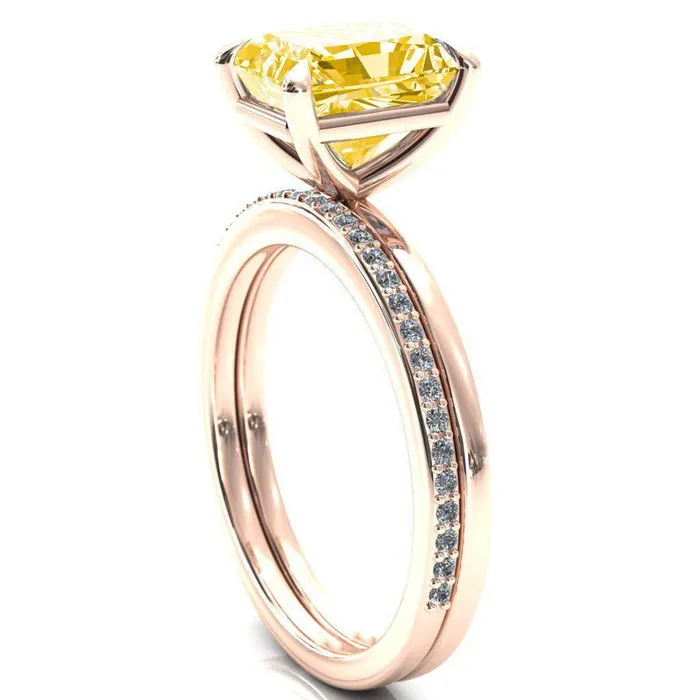 Rings Fire Brilliance Lyla Radiant Canary Yellow 4 Claw Prong Single Rail Solitaire Ring