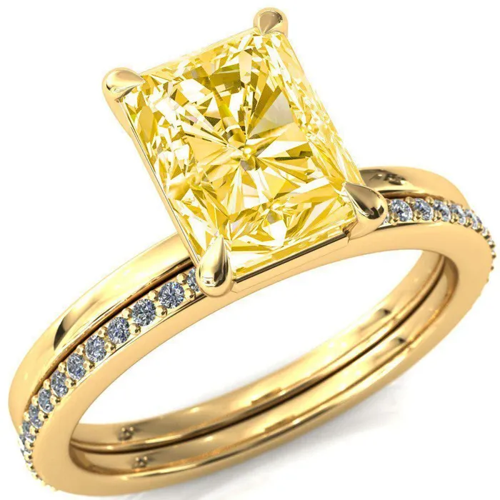 Rings Fire Brilliance Lyla Radiant Canary Yellow 4 Claw Prong Single Rail Solitaire Ring