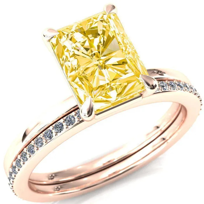 Rings Fire Brilliance Lyla Radiant Canary Yellow 4 Claw Prong Single Rail Solitaire Ring