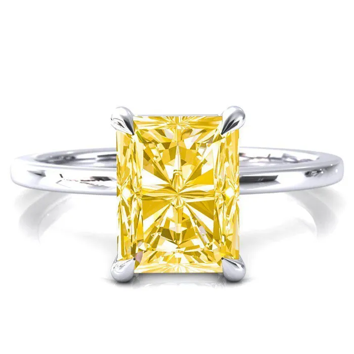 Rings Fire Brilliance Lyla Radiant Canary Yellow 4 Claw Prong Single Rail Solitaire Ring