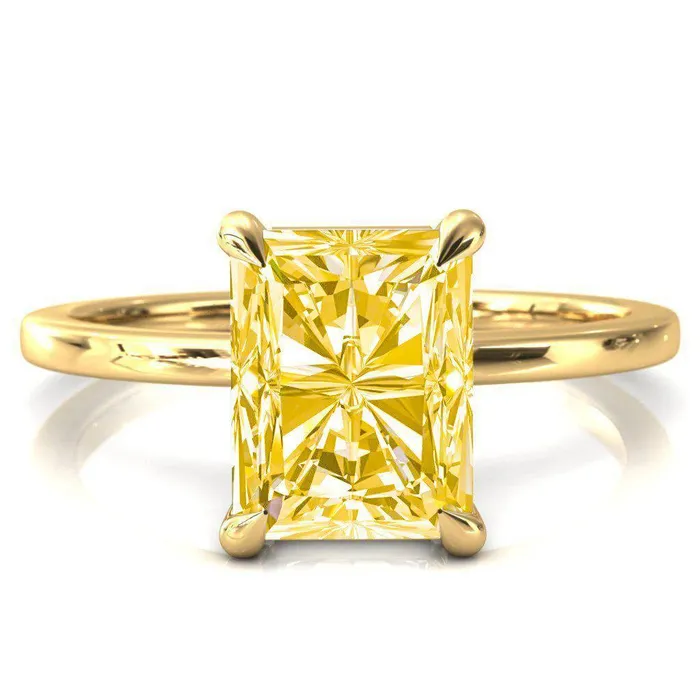 Rings Fire Brilliance Lyla Radiant Canary Yellow 4 Claw Prong Single Rail Solitaire Ring