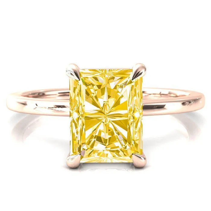 Rings Fire Brilliance Lyla Radiant Canary Yellow 4 Claw Prong Single Rail Solitaire Ring