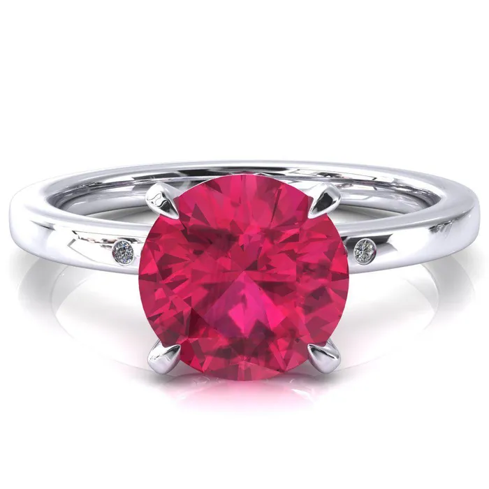 Rings Fire Brilliance Maise Round Ruby 4 Prong Diamond Accent Engagement Ring Rings Fire Brilliance Maise Round Ruby 4 Prong Diamond Accent Engagement Ring