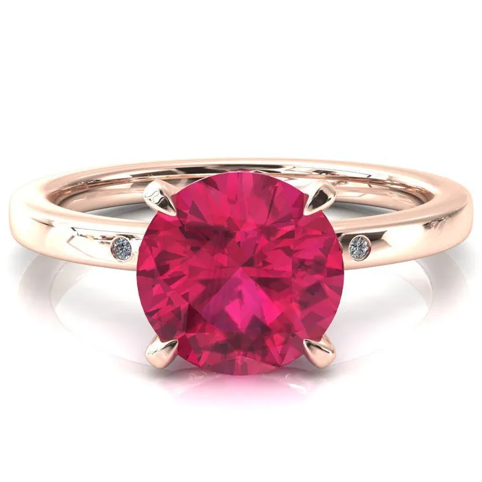 Rings Fire Brilliance Maise Round Ruby 4 Prong Diamond Accent Engagement Ring