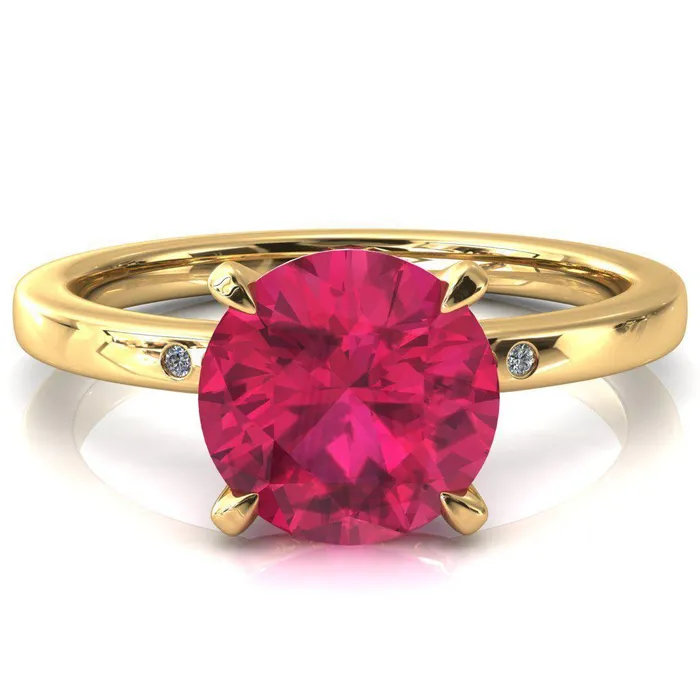 Rings Fire Brilliance Maise Round Ruby 4 Prong Diamond Accent Engagement Ring