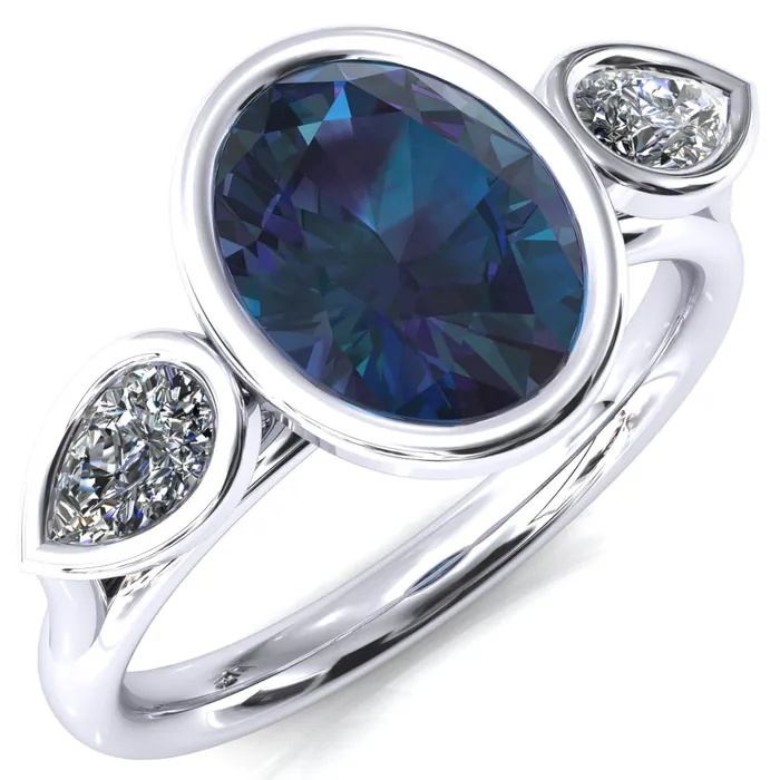 Rings Fire Brilliance Ocean Oval Center with Pear Lab DIamond 3 Stone Ring Rings Fire Brilliance Ocean Oval Center with Pear Lab DIamond 3 Stone Ring