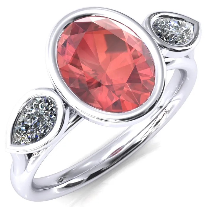 Rings Fire Brilliance Ocean Oval Center with Pear Lab DIamond 3 Stone Ring