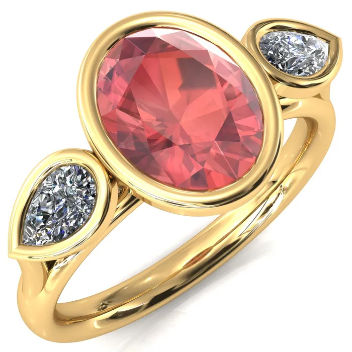 Rings Fire Brilliance Ocean Oval Center with Pear Lab DIamond 3 Stone Ring