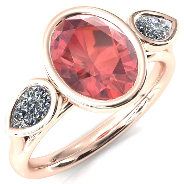 Rings Fire Brilliance Ocean Oval Center with Pear Lab DIamond 3 Stone Ring