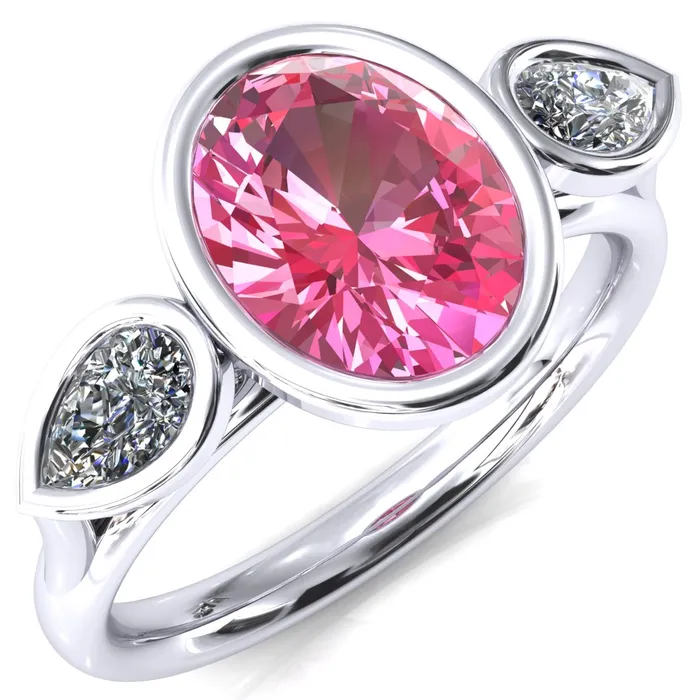 Rings Fire Brilliance Ocean Oval Center with Pear Lab DIamond 3 Stone Ring