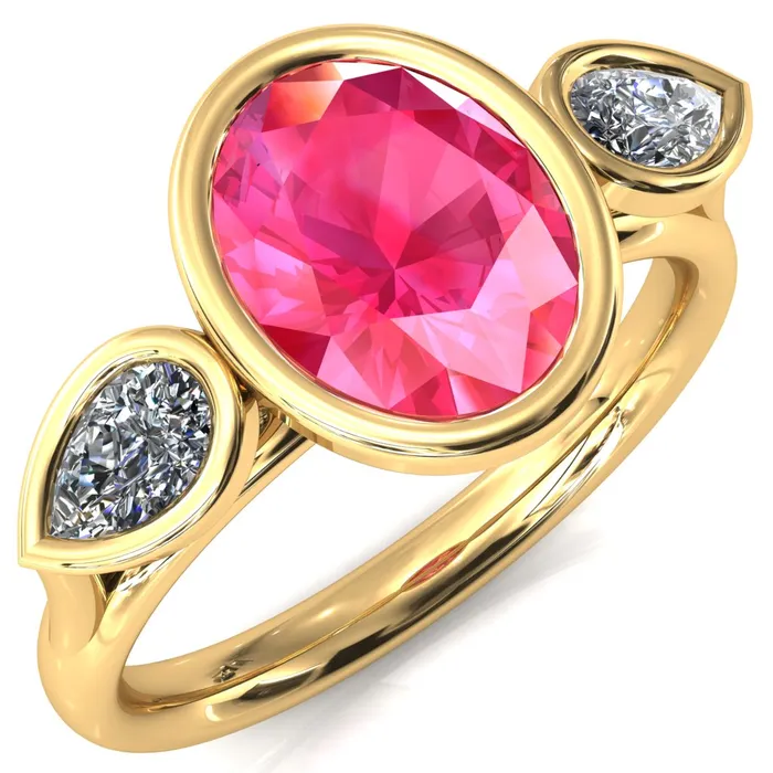 Rings Fire Brilliance Ocean Oval Center with Pear Lab DIamond 3 Stone Ring
