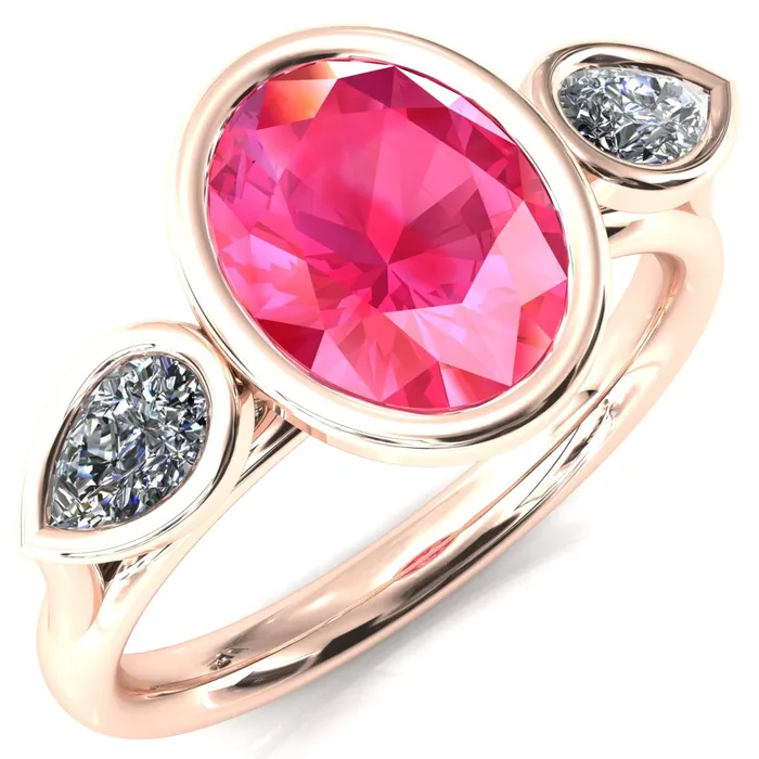 Rings Fire Brilliance Ocean Oval Center with Pear Lab DIamond 3 Stone Ring