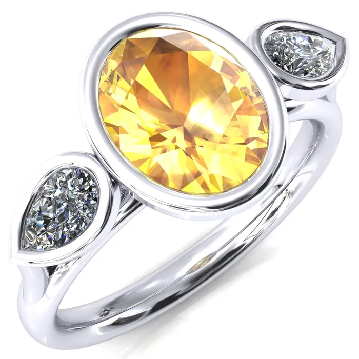 Rings Fire Brilliance Ocean Oval Center with Pear Lab DIamond 3 Stone Ring