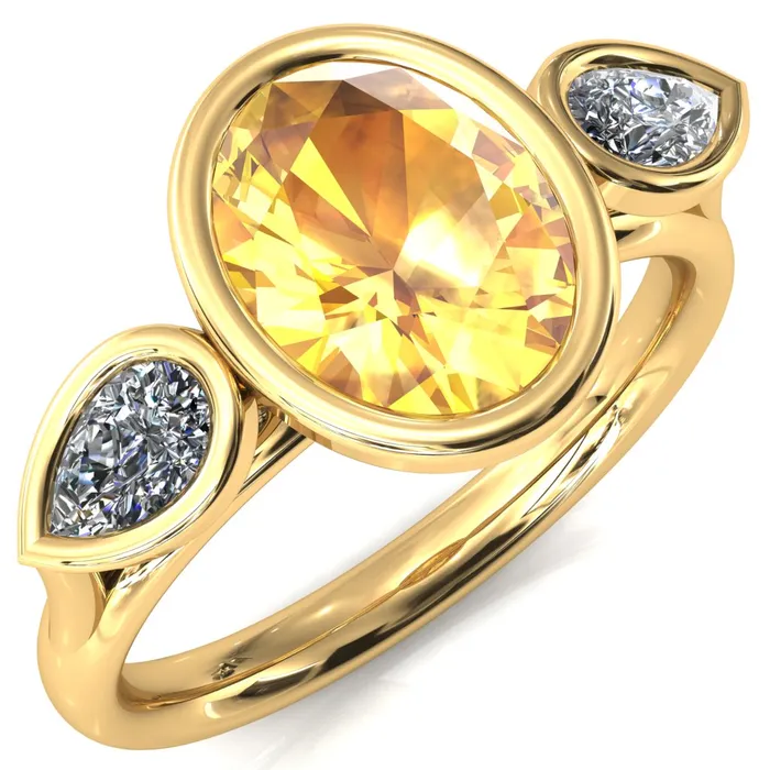 Rings Fire Brilliance Ocean Oval Center with Pear Lab DIamond 3 Stone Ring