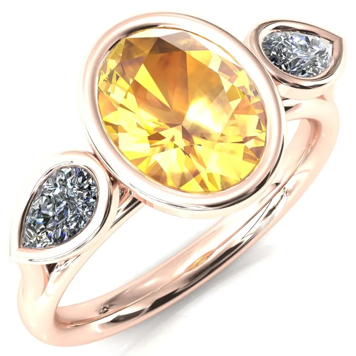 Rings Fire Brilliance Ocean Oval Center with Pear Lab DIamond 3 Stone Ring