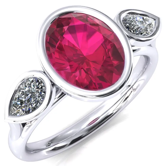 Rings Fire Brilliance Ocean Oval Center with Pear Lab DIamond 3 Stone Ring