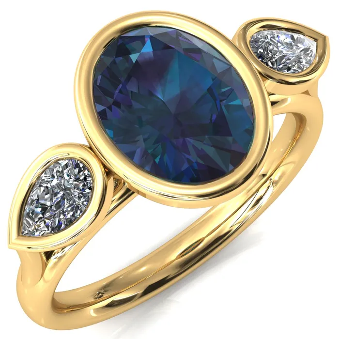 Rings Fire Brilliance Ocean Oval Center with Pear Lab DIamond 3 Stone Ring