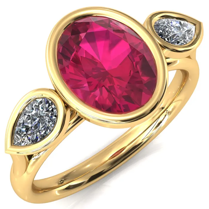 Rings Fire Brilliance Ocean Oval Center with Pear Lab DIamond 3 Stone Ring