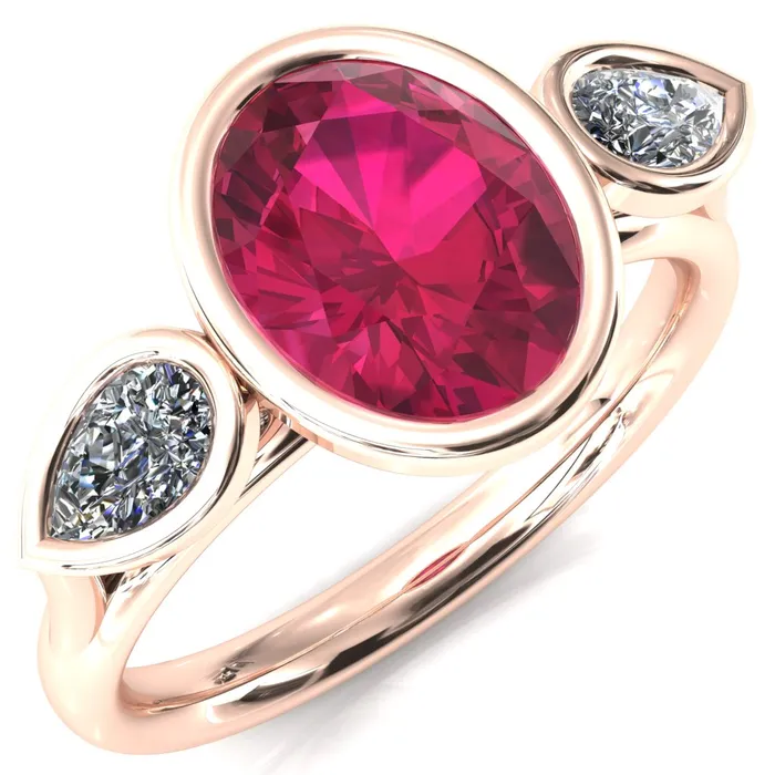 Rings Fire Brilliance Ocean Oval Center with Pear Lab DIamond 3 Stone Ring