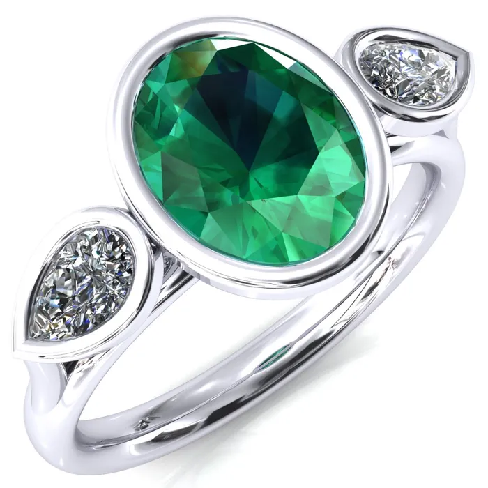 Rings Fire Brilliance Ocean Oval Center with Pear Lab DIamond 3 Stone Ring