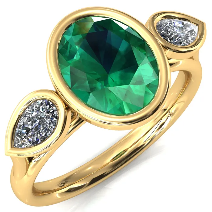 Rings Fire Brilliance Ocean Oval Center with Pear Lab DIamond 3 Stone Ring